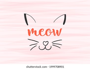 World Cat Day. International holiday on August 8. Vector illustration. Lettering. Pink texture.