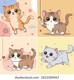 World Cat Day. International holiday on August 8. National Kitten Day. Vector illustration.