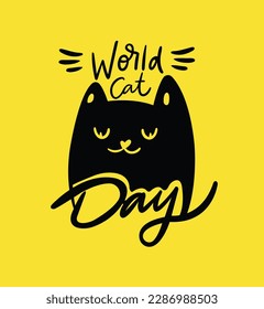 World cat day, international cat day, vector illustration, flyer, banner, social media post, poster, typography, icons, cat face, cat body shape