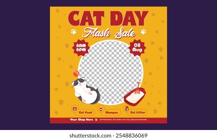 World Cat Day Socials Media. International cat day, vector illustration, flyer, banner, social media post, poster, typography, icons, cat face, cat body shape