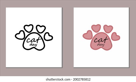 Día Mundial del Gato. Tarjeta de saludo vectorial con la ilustración de la pata de un gato para el día del gato.
