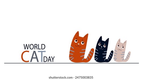 World Cat day vector illustration. Hahd drawn banner for poster, banner, campaign and greeting card. International Cat day poster.