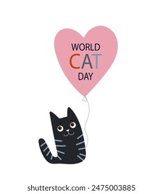 World Cat day vector illustration. Hahd drawn banner for poster, banner, campaign and greeting card. International Cat day poster.