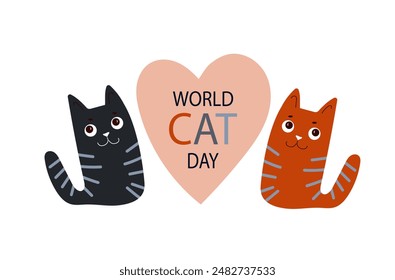 World Cat day vector illustration. Hahd drawn banner for poster, banner, campaign and greeting card. International Cat day poster.