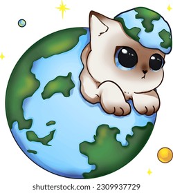 The world and the cat The world cat is a decorative wallpaper. Decorate items, cards, etc.