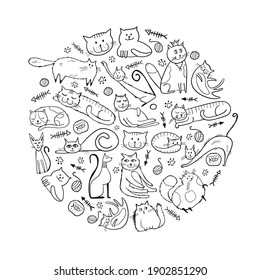 World Cats Day. Collection of cats character for your design. Vector illustration