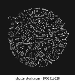 World Cats Day. Collection of cats character for your design. Vector illustration