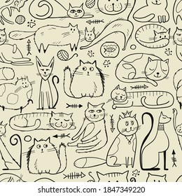 World Cats Day. Seamless Pattern with cats characters for your design. Vector illustration