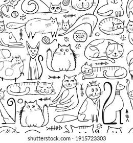 World Cats Day. Seamless Pattern with cats characters for your design. Vector illustration