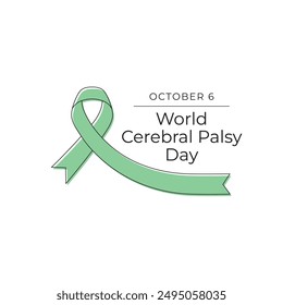 World Cerebral Palsy Day vector design tenplate good for celebration usage. World Cerebral Palsy Day design. Green ribbon vector. Continuous line drawing. eps 10.