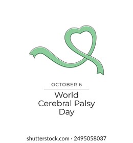 World Cerebral Palsy Day vector design tenplate good for celebration usage. World Cerebral Palsy Day design. Green ribbon vector. Continuous line drawing. eps 10.