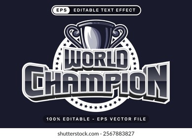 world champion text effect and editable text effect with trophy and shield illustration