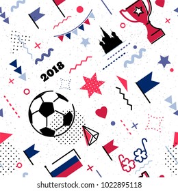 World championship cup abstract background in 80s memphis style. Seamless memphis pattern for posers and cards. Colors of russian national flag. Vector illustration