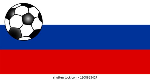 World championship football cup 2018. Russian flag with football suitable for banner or background.