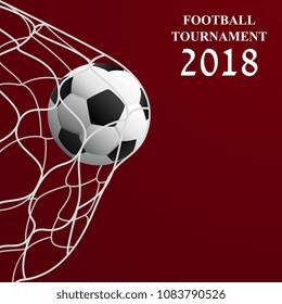 World championship football cup in Russia. Ball in the grid on the background. Poster soccer template. Vector Illustration