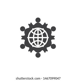 World charity vector icon. filled flat sign for mobile concept and web design. People hold hands around earth globe glyph icon. Symbol, logo illustration. Vector graphics