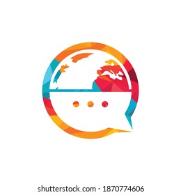 World chat vector logo design. Globe logo with bubble talk icon.