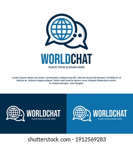 World chat vector logo template. This design use globe symbol. Suitable for speak global.