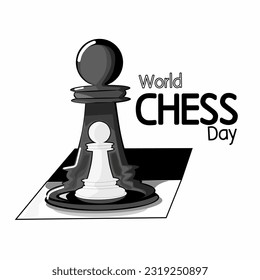 World Chess Day, a Vector image of a black piece casting a shadow on the white piece in front of it. Perfect for logos or covers.