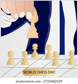 Día Mundial del Ajedrez Diseño de Anuncio de Web. celebración anual del juego de ajedrez. ilustración Vector