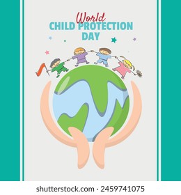 World Child Protection Day poster with the world's children are protected in the palm of your hand