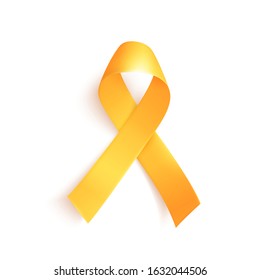 World childhood cancer symbol 15th of february, vector illustration. Realistic gold ribbon. Template for poster for cancer awareness month in september.