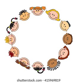 The world children in a circle white background single  child vector cute friendship,fun, happiness, circle, illustration, childhood, 