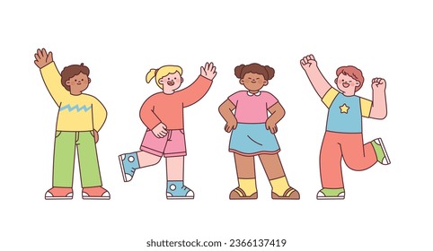 World children day. Cute children are doing fun and exciting poses. Children of various races around the world.