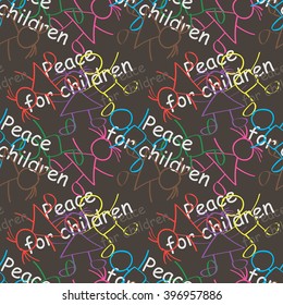 A world for children. Vector seamless pattern. Children painting. Grey background