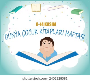world children's book week concept vector illustration. (text translate: 8-14 November World Children's Book Week)
