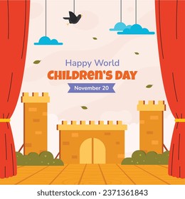 World children's day background. Happy International Children's Day design. November 20. Childrens Day celebration. Template for Poster, Banner, Flyer, Greeting Card, Post. Cartoon Vector illustration