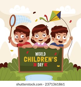 World children's day background. Happy International Children's Day design. November 20. Childrens Day celebration. Template for Poster, Banner, Flyer, Greeting Card, Post. Cartoon Vector illustration