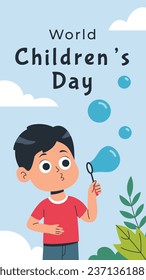 World children's day background. Happy International Children's Day design. November 20. Childrens Day celebration. Template for Poster, Banner, Flyer, Greeting Card, Post. Cartoon Vector illustration