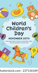 World children's day background. Happy International Children's Day design. November 20. Childrens Day celebration. Template for Poster, Banner, Flyer, Greeting Card, Post. Cartoon Vector illustration
