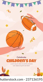 World children's day background. Happy International Children's Day design. November 20. Childrens Day celebration. Template for Poster, Banner, Flyer, Greeting Card, Post. Cartoon Vector illustration