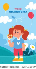 World children's day background. Happy International Children's Day design. November 20. Childrens Day celebration. Template for Poster, Banner, Flyer, Greeting Card, Post. Cartoon Vector illustration