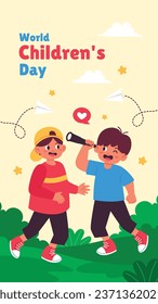 World children's day background. Happy International Children's Day design. November 20. Childrens Day celebration. Template for Poster, Banner, Flyer, Greeting Card, Post. Cartoon Vector illustration