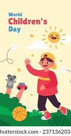 World children's day background. Happy International Children's Day design. November 20. Childrens Day celebration. Template for Poster, Banner, Flyer, Greeting Card, Post. Cartoon Vector illustration