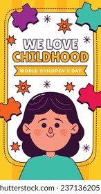 World children's day background. Happy International Children's Day design. November 20. Childrens Day celebration. Template for Poster, Banner, Flyer, Greeting Card, Post. Cartoon Vector illustration