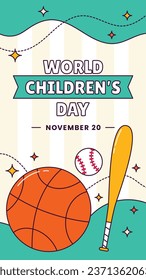 Antecedentes del día mundial de los niños. Feliz diseño del Día Internacional del Niño. 20 de noviembre. Celebración del Día del Niño. Plantilla para Afiche, Cartel, Volante, Tarjeta de felicitación, Post. Ilustración del vector de dibujos animados