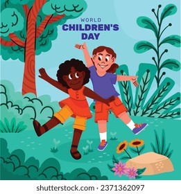 World children's day background. Happy International Children's Day design. November 20. Childrens Day celebration. Template for Poster, Banner, Flyer, Greeting Card, Post. Cartoon Vector illustration