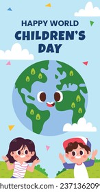 World children's day background. Happy International Children's Day design. November 20. Childrens Day celebration. Template for Poster, Banner, Flyer, Greeting Card, Post. Cartoon Vector illustration