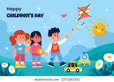 World children's day background. Happy International Children's Day design. November 20. Childrens Day celebration. Template for Poster, Banner, Flyer, Greeting Card, Post. Cartoon Vector illustration