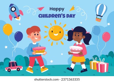Weltkinder-Tageshintergrund. Happy International Children's Day Design. 20. November. Kindertagsfeier. Vorlage für Poster, Banner, Flyer, Grußkarte, Post. Cartoon-Vektorgrafik