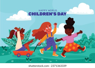 World children's day background. Happy International Children's Day design. November 20. Childrens Day celebration. Template for Poster, Banner, Flyer, Greeting Card, Post. Cartoon Vector illustration