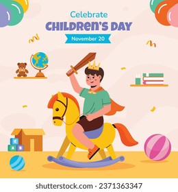 World children's day background. Happy International Children's Day design. November 20. Childrens Day celebration. Template for Poster, Banner, Flyer, Greeting Card, Post. Cartoon Vector illustration