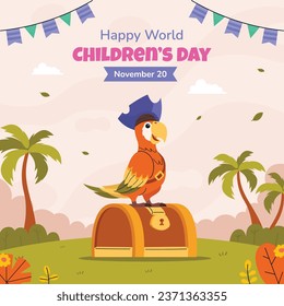 World children's day background. Happy International Children's Day design. November 20. Childrens Day celebration. Template for Poster, Banner, Flyer, Greeting Card, Post. Cartoon Vector illustration