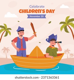 World children's day background. Happy International Children's Day design. November 20. Childrens Day celebration. Template for Poster, Banner, Flyer, Greeting Card, Post. Cartoon Vector illustration