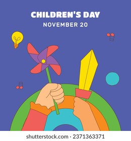 World children's day background. Happy International Children's Day design. November 20. Childrens Day celebration. Template for Poster, Banner, Flyer, Greeting Card, Post. Cartoon Vector illustration