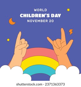 World children's day background. Happy International Children's Day design. November 20. Childrens Day celebration. Template for Poster, Banner, Flyer, Greeting Card, Post. Cartoon Vector illustration